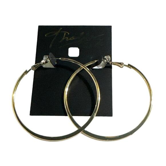 Thalia Sodi Earrings NWT Goldtone Flattened Round Hoop - Picture 1 of 4